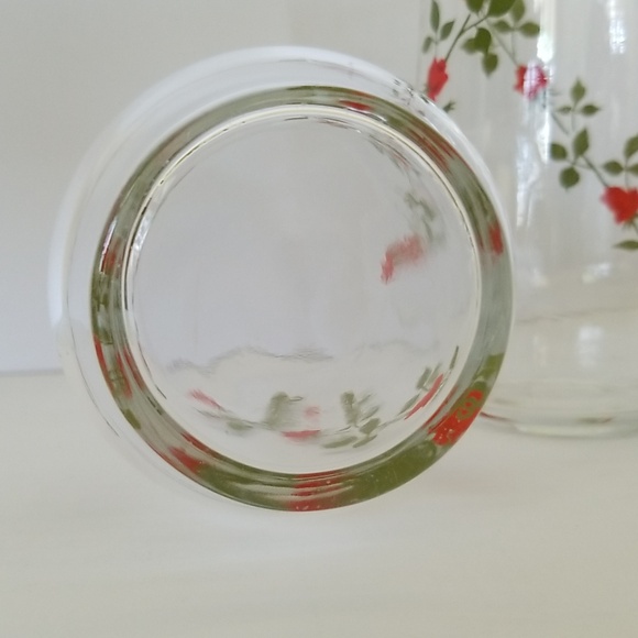 5" Vintage Anchor Hocking Red Rose and Vine Tumblers Clear Drinking Glasses - Picture 3 of 4
